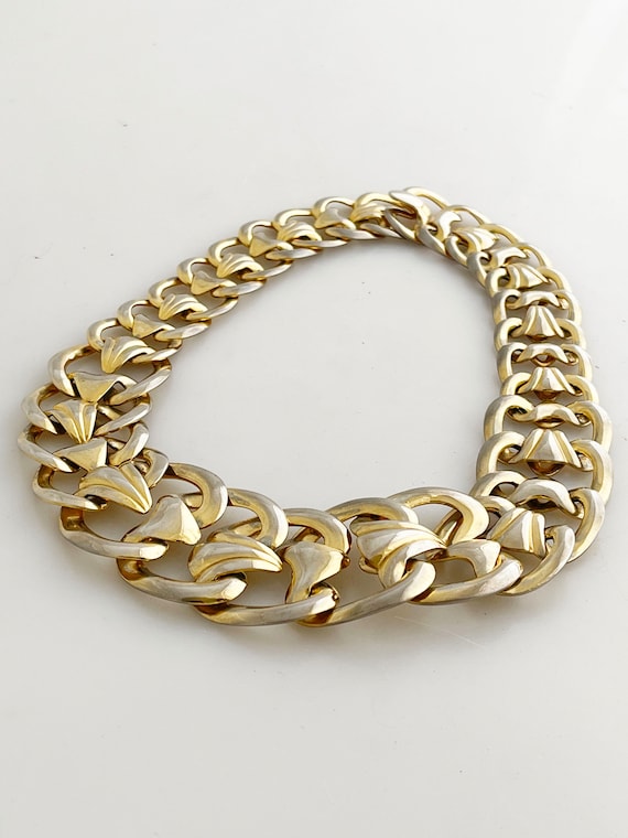 80's Chain Link feminine collar statement necklac… - image 1