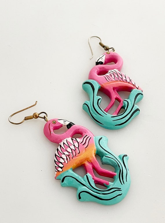 Drop Earrings - Flamingo tropical  fun summer vac… - image 1