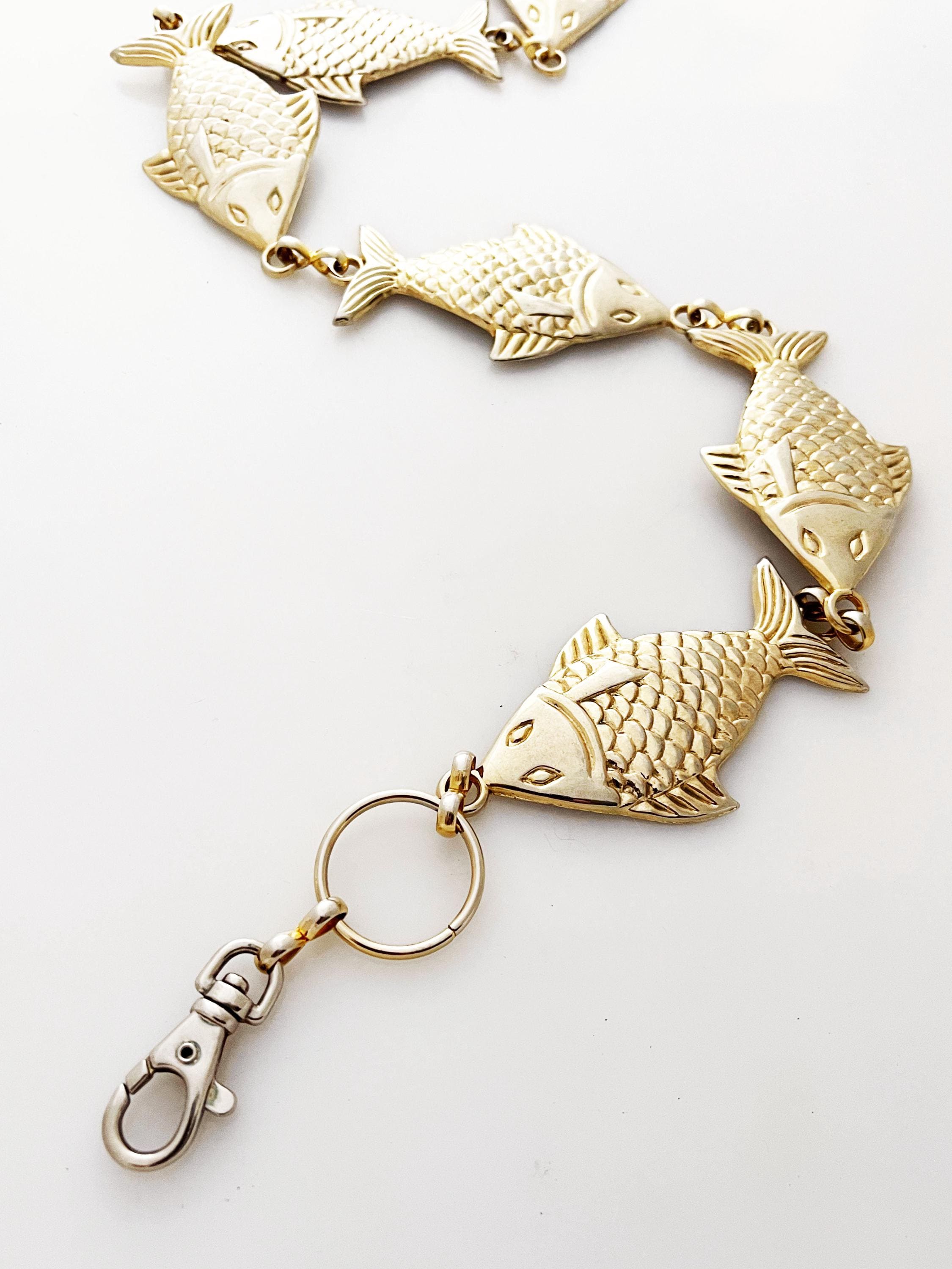 Vintage Anne Klein Fish Link Statement Belt Gold Metal Concho Belt w Large Fish Vintage Anne Klein Fish Chain Belt / 40” / NOS / Retro  main image 2