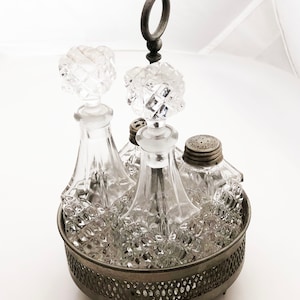 Cruet - Silver plated glass with stopper oil vinegar salt pepper victorian inspired tabletop