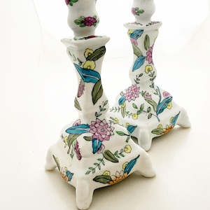 Pair of raised lamp bases- Ceramic floral pedestal nightstand raised lamp bases with extender vintage 90&#39;s