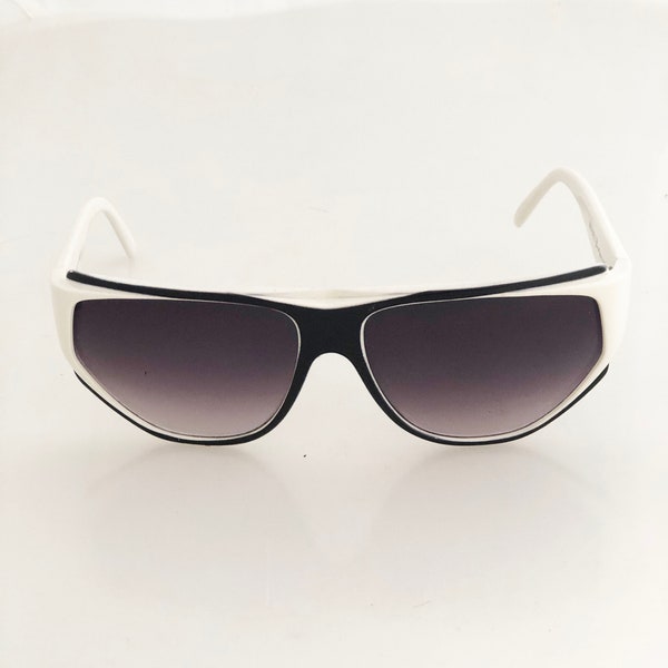 Sunglasses - Vintage 90s Nina Ricci Boutique Paris Black and White Flat sunglasses wide face frame