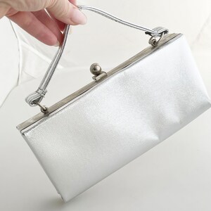 Silver Rectangular box clutch - Vintage 60's formal evening purse with top handle