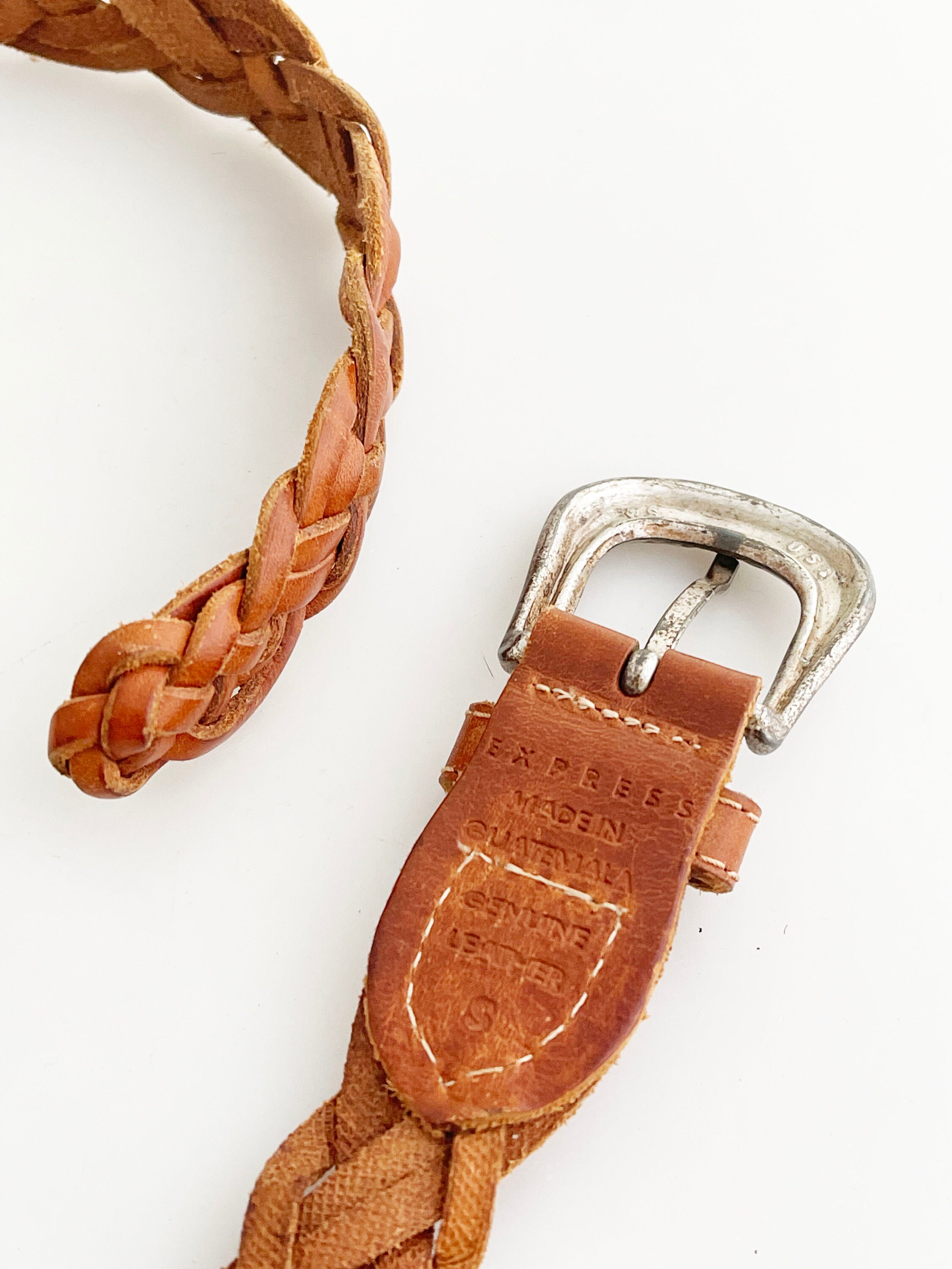 (H) Women\'s vintage braided silver and tan leather belt, size M Women main image 3