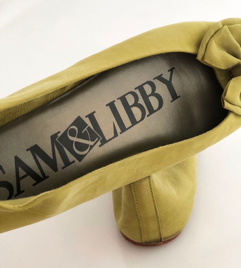 Vintage green linen bow flats leather sole size 8B made in Taiwan Sam /& Libby