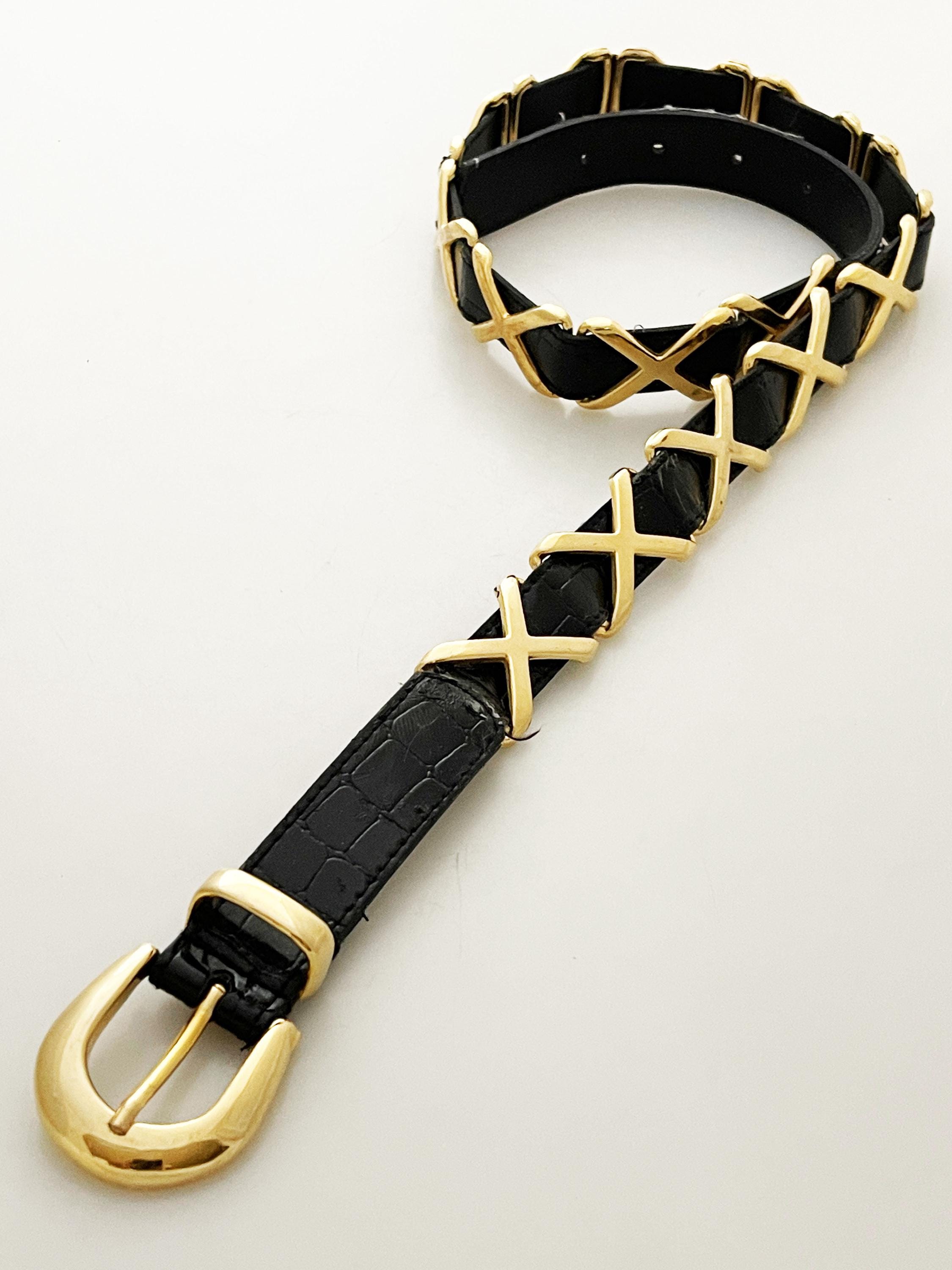 Chunky Gold Buckle Black Belts - Etsy display picture 3