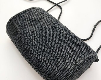 クラッチバッグ Black Beaded Handmade Clutch Black Beaded Clutch - Vintage 1980s Handheld Sparkly Evening
