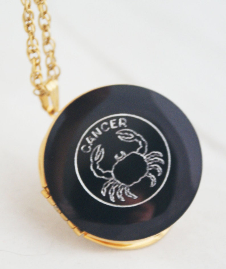 Necklace Locket Cancer crab July horoscope gold metal round
