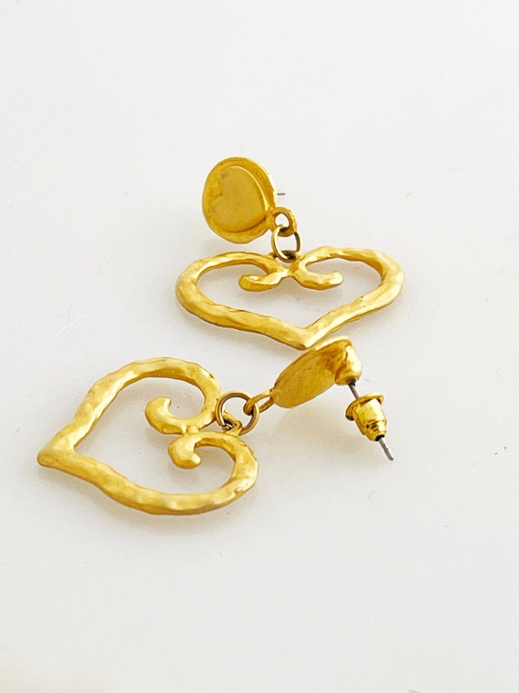 Heart shaped gold drop post earrings - Vintage 90'
