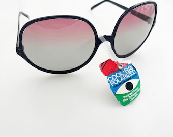 Oversize 80's Sunglasses - Vintage deadstock cool ray black metal frame with polarized ambient lenses wide face
