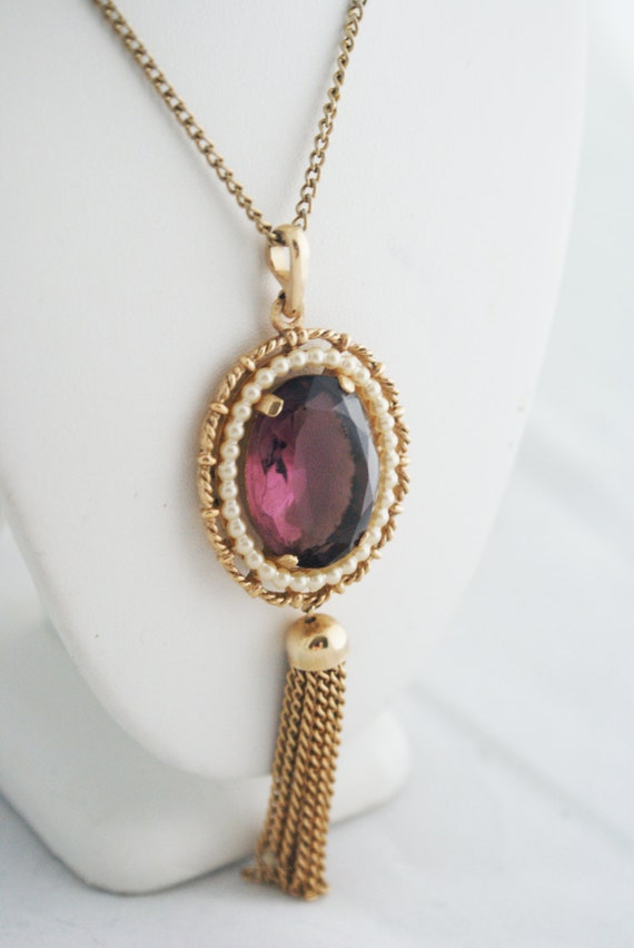 Necklace Tassel Avon Amethyst Gold Long Hanging Pendant With - Etsy