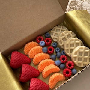 Handgjorda dessertvaxsmältpaket, doftande vaxbrännare med jordgubb och grädde, citrus- och vaniljdofter, originell present
