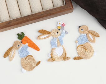 Parches de conejito bordados de animales para planchar, apliques de ropa DIY