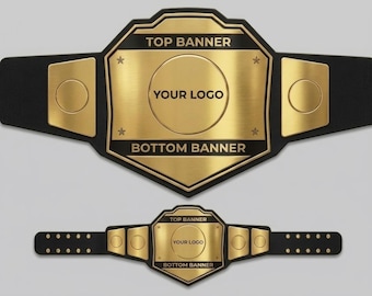 Custom Championship Belt Template, Personalized Wrestling Style Belt, Gold Black Award Belt, Custom Name Logo Belt, Fantasy Championship