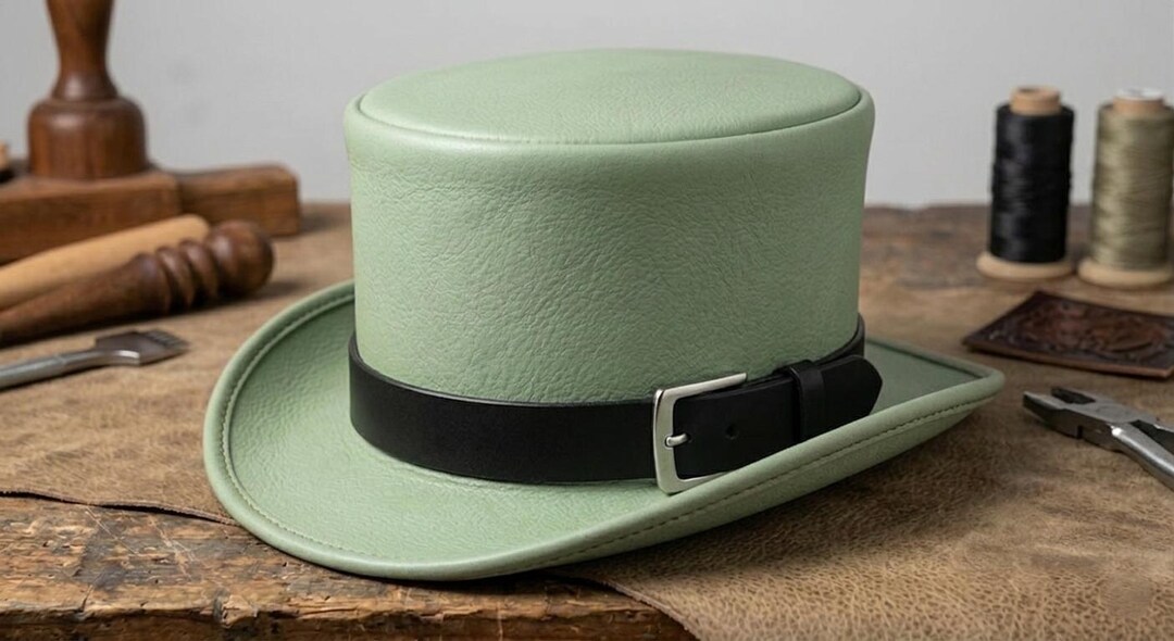 Handmade Leather Top Hat, Vintage Style Wide Brim, Steampunk Western ...