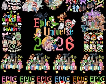 Epic Universe 2026 Png Bundle: Cartoon Theme Park, Family Trip Digital Download