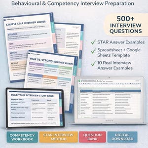 Toolkit für Vorstellungsgespräche | 500+ Fragen | STAR-Methode | Verhaltens- & Fähigkeits-Leitfaden | Digitaler Download