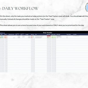 May include: A digital document labelled "Daily Workflow" with a task tracker layout. The document includes the text "SOLOPRENEUR TASK TRACKER" and "SCFSC DESIGNS." The tracker displays rows and columns for task management, with a blue header and white background.