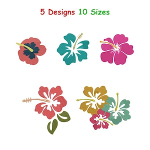 Diseño de bordado de hibisco - Diseños digitales de bordado de hibisco - Diseño de bordado de mini hibisco, bordado de flores tropicales - 10 tamaños