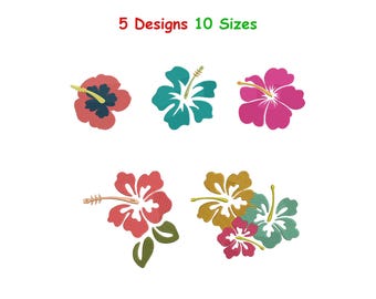 Diseño de bordado de hibisco - Diseños digitales de bordado de hibisco - Diseño de bordado de mini hibisco, bordado de flores tropicales - 10 tamaños