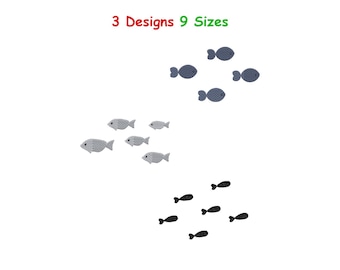 Diseño de bordado de banco de peces - Diseño de bordado de banco de peces marinos Onni - Bordado de grupo de peces - Bordado a máquina de escena marina, 9 tamaños