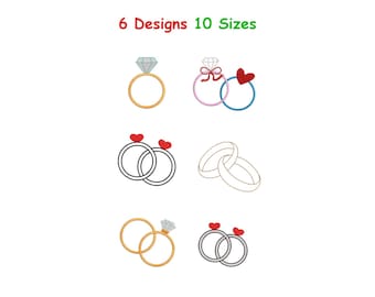Diseño de bordado de anillos de boda – Archivos digitales para máquinas de bordar mini anillos - Patrón de bordado de anillos - Archivos de anillos de boda - 10 tamaños