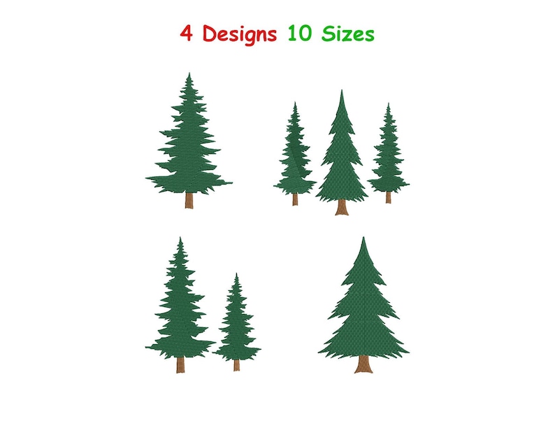 Pine Tree Embroidery Design Bundle - 3 Evergreen Trees Embroidery ...