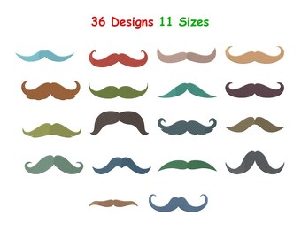 Mustache Embroidery Design - Dad Mustache Embroidery Design - Mini Mustache Embroidery Design - Mustache Outline Design Files - 11 Sizes