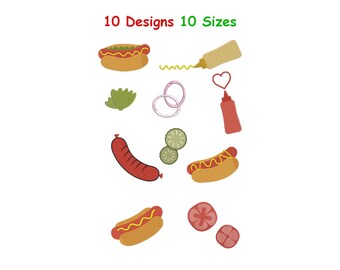 Hot Dog Embroidery Design - Food Machine Stitch File - Fast Food embroidery - Hot Dog Set Embroidery Pattern - Food Files - 10 Sizes