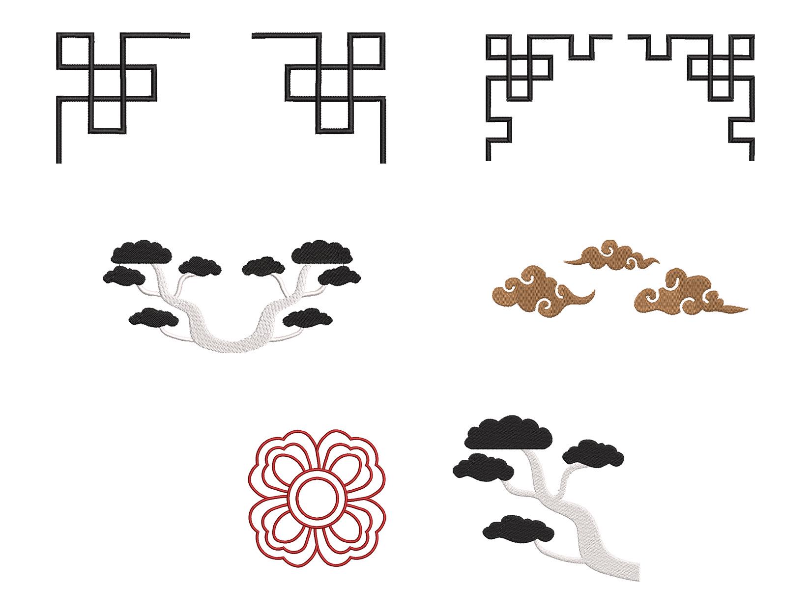 Bonsai Border Embroidery Design - Japanese Chinese Pattern Corner ...