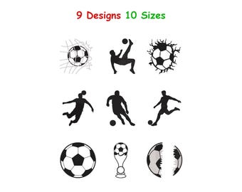 Diseño de bordado de balón de fútbol - Bordado de balón dividido - Archivo para máquina de bordar silueta de jugador de fútbol - Diseño de bordado deportivo - 10 tamaños