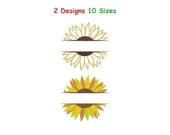 Bordado de monograma de girasol dividido - Archivo de bordado de girasol dividido - Bordado a máquina de girasol - Patrón de girasol - 10 tamaños