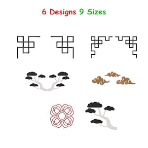 Bonsai Border Embroidery Design - Japanese Chinese Pattern Corner - Cloud Bonsai Machine Embroidery - Bonsai Tree Tmbroidery - 10 Sizes