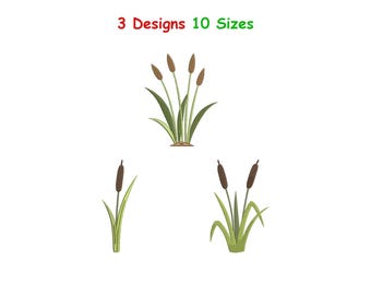 Conjunto de diseños de bordado a máquina de espadañas - Archivos de bordado de plantas acuáticas y de pantano - Patrón de bordado de plantas acuáticas - 10 tamaños