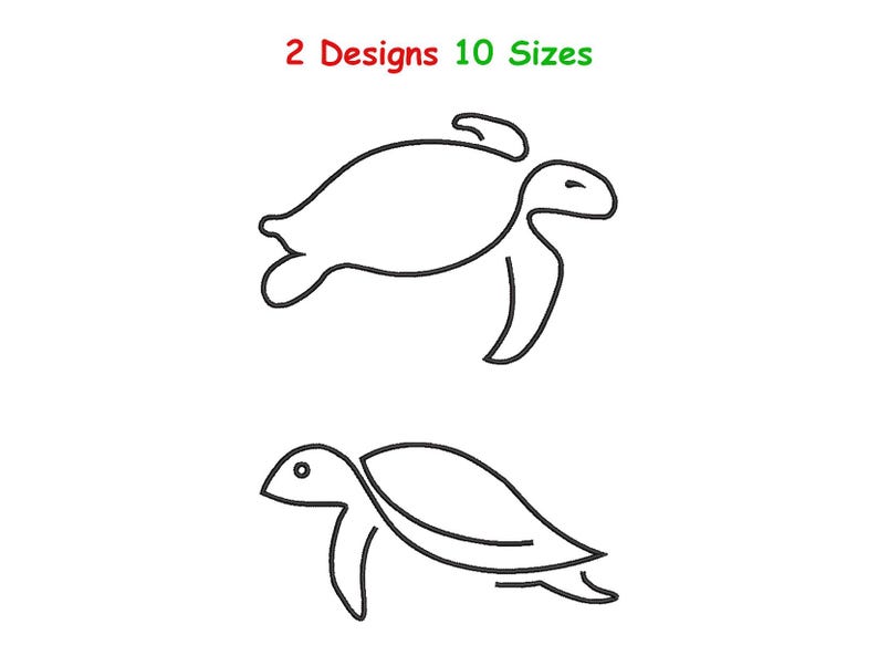Embroidered Turtle Simple Sea Turtle Outline Embroidery Design - Turtle Digital Embroidery File ...