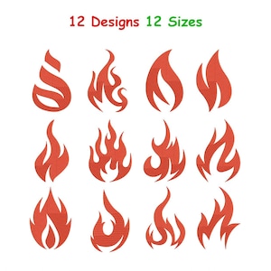 Fire Embroidery Bundle Design - Fire Embroidery - Mini Flame Embroidery File, Campfire Machine Embroidery - Flame Digital Pattern - 12 Sizes