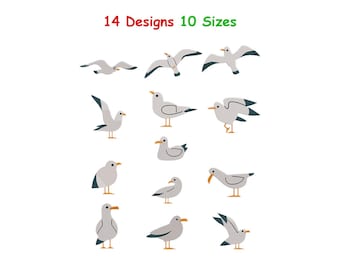 Bordado de gaviota a máquina - Lindo diseño de gaviota volando - Bordado de gaviotas - Archivos de diseño para bordado a máquina - 10 tamaños