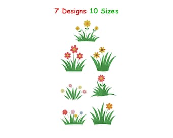 Archivo de bordado de hierba floral - Diseño de bordado digital de hierba - Archivo para máquina de bordar de hierba - Patrón de bordado de hierba con flores - 10 tamaños