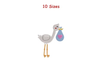 Stork Embroidery Design - New Baby Embroidery Pattern - Stork Digital File - Mama Embroidery File - NewBorn Embroidery Design - 10 Sizes