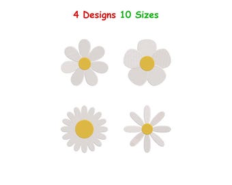 Archivo de bordado de flor de margarita - Diseños de bordado a máquina de margarita blanca - Bordado digital de flor de margarita blanca - Bordado de flores - 10 tamaños