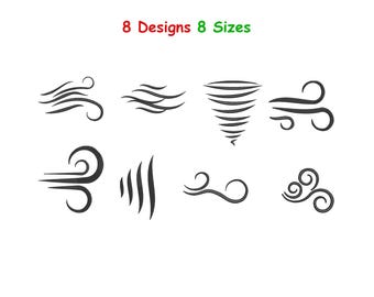 Bordado Flourish - Diseños de bordado Wind - Archivos digitales Wind - Patrón de bordado Swirl - Descarga instantánea - 8 tamaños