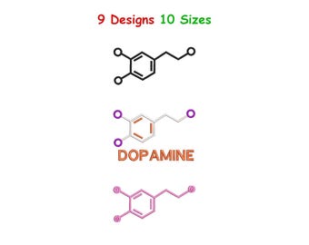 Diseño de bordado de la molécula de dopamina - Archivo de bordado a máquina de ciencia - Patrón de símbolos químicos - 10 tamaños
