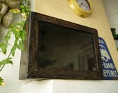 French antique,display box,wooden shadow box,dark,aged wood with patina,glass front,screw on back