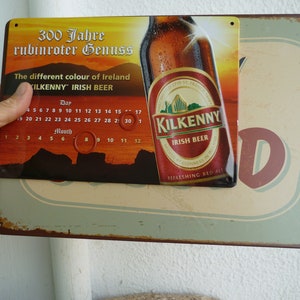 vintage,retro style,German perpetual calendar for Irish beer & sorry we&#39;re closed sign
