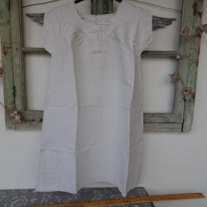 antique,French,ladies,short sleeved dress,monogrammed ML,hemp,linen,flax,handmade nightshirt,smock.