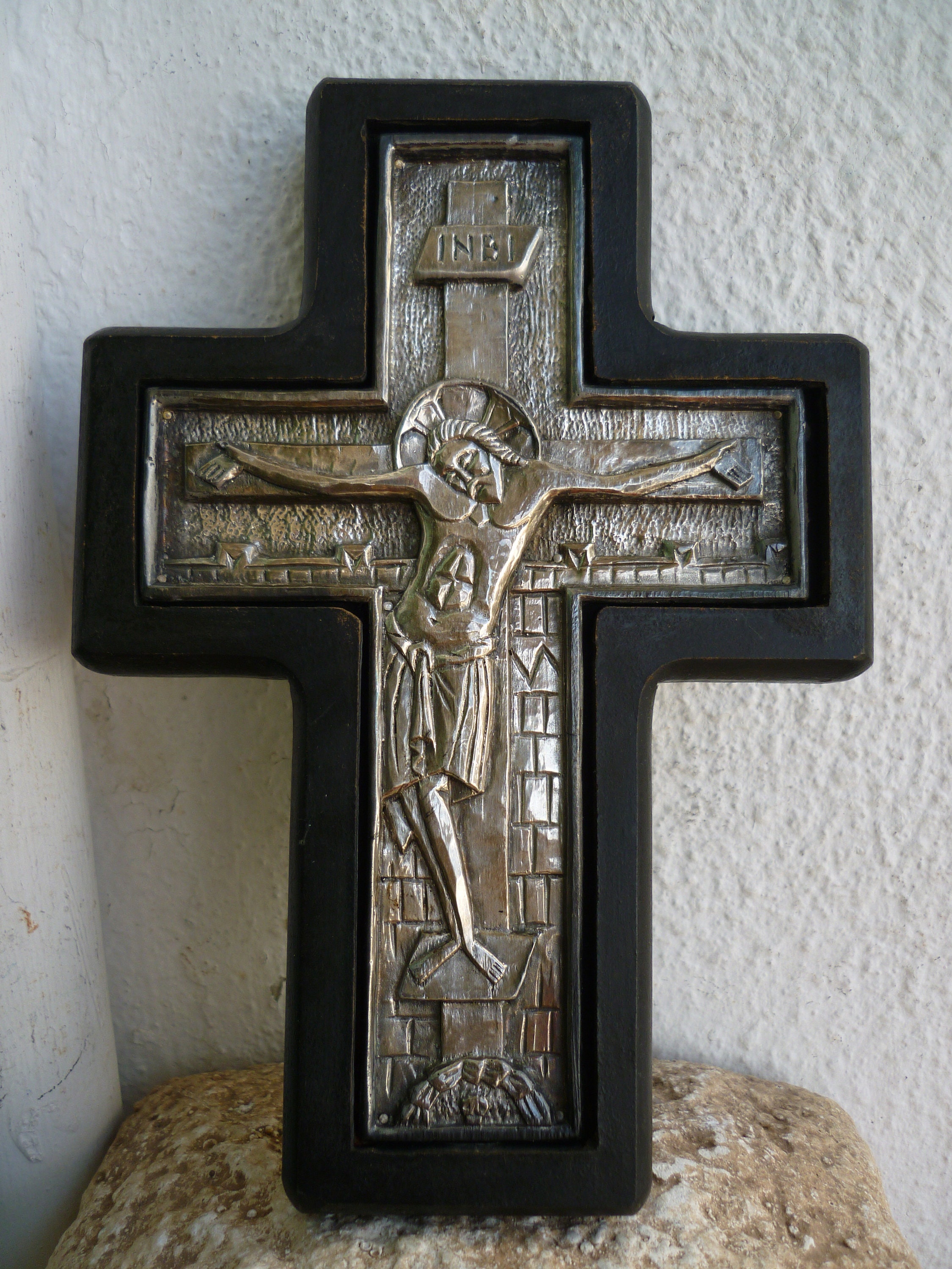Vintage 950 Silver & Wood,the Crucifixion of Christ.greek,wooden 