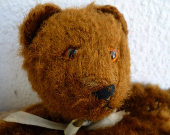 Rare,9'' antique,brown bear,hand puppet,glove,no ids's,glass eyes,sewn nose,very worn.