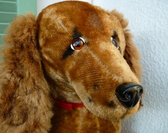 ビンテージ、大型、ダックスフンド、ぬいぐるみ、犬、赤い首輪