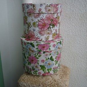 par, shabby chic, pequeñas cajas redondas, florales, tarjetas cubiertas de papel, caja de almacenamiento o de regalo