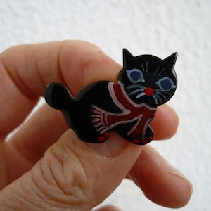 tiny,black,vintage,enamel cat pin,brooch,made in West Germany.miniature 1 1/4''wide